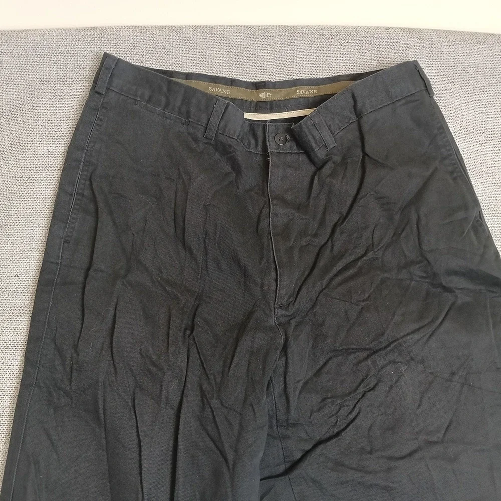 Savane Chino Pants Mens 36x34 Black Good Straight Leg Cotton Twill Trousers